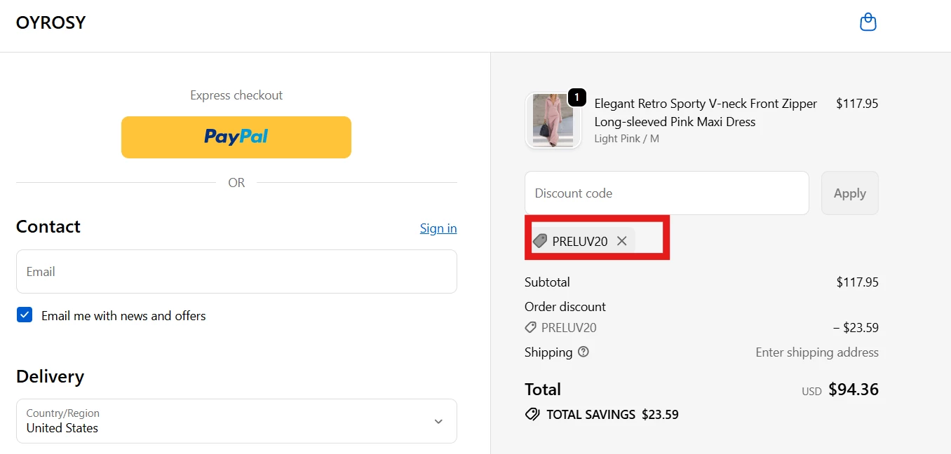 Oyrosy verified Coupon code PRELUV20